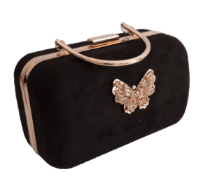 Bolso Negro Ante Mariposa, diseño artesanal en ante suave con detalle femenino. Elegancia y funcionalidad para cualquier ocasión.