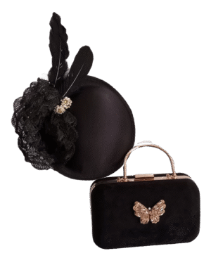 Conjunto Sombrero Plumas y Bolso Ante | Elegancia sofisticada y funcionalidad versátil para eventos, reuniones y estilo diario con accesorios exclusivos.