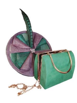 Conjunto tocado y bolso verde