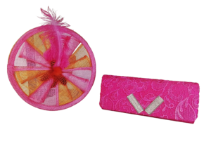 Conjunto Tocado Composición Fucsia y Bolso-Cartera Fucsia
