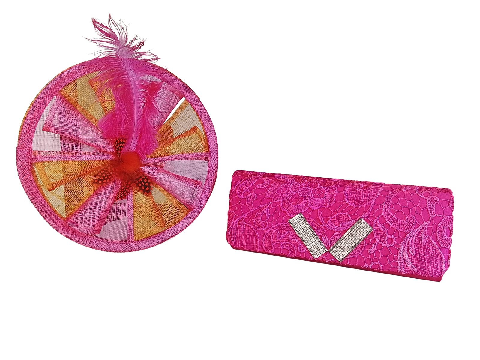Conjunto Tocado Composición Fucsia y Bolso-Cartera Fucsia