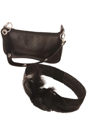 Conjunto Diadema flapper Negra Pluma y Bolso negro