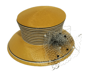 Sombrero Amarillo Rejilla Negra y Blanca | Diseño y estilo versátil para looks modernos y frescos. Tocados y sombreros en Moda Quirado.