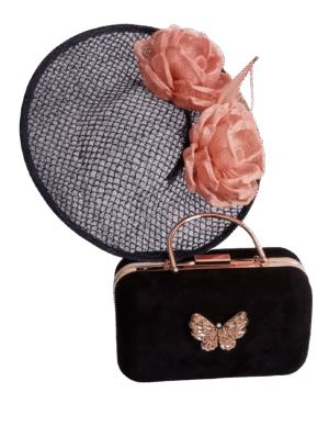 Sombrero Pequeño Negro Rejilla y Bolso Mariposa | Conjunto elegante, versátil y funcional para looks modernos con estilo y comodidad.