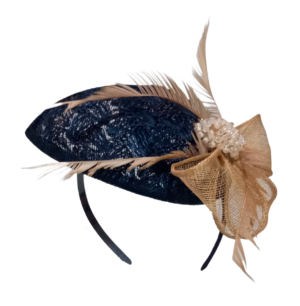 Doble Hoja Azul Lazo Beige Broche Perla