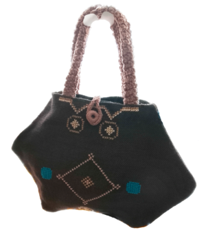 BOLSO MARRÓN HEXÁGONO BORDADO ASAS CROCHET