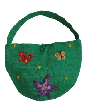 BOLSO YUTE BORDADO -  SEMICIRCULAR VERDE
