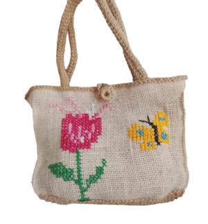 BOLSO YUTE -  CROCHET BEIGE BORDADO